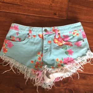 Caramel Floral Jean Shorts